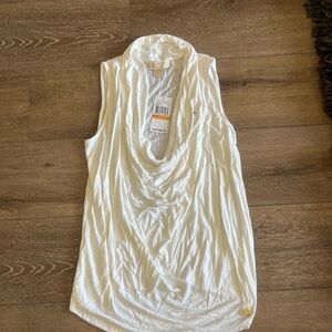 Michael Kors White Drape Neck Tank Top